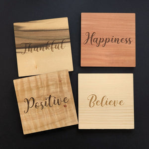 Tasmanian Timber Coasters. Positive Sayings Coasters – nitchi design